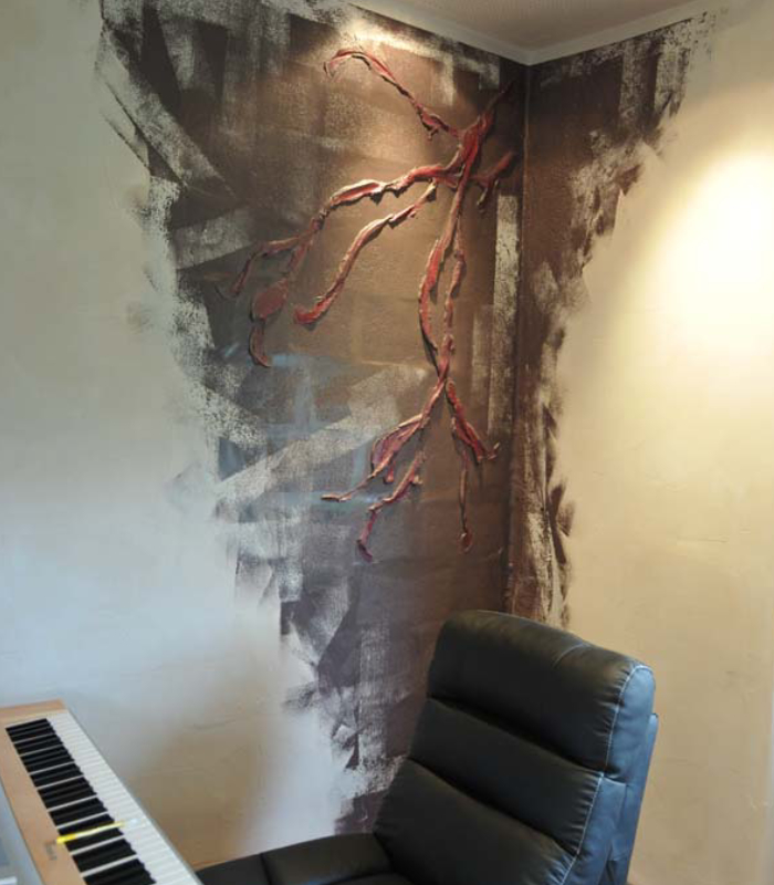 Décoration peinture murale avec effets de matière et travail décoratif artistique